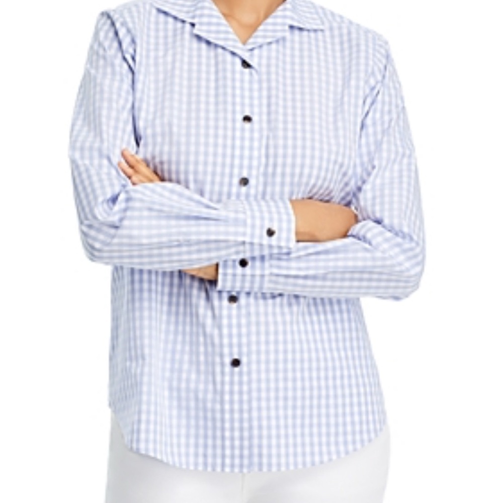 EUC Lafayette 148 New York Gingham XL Light Blue Checkered Shirt​